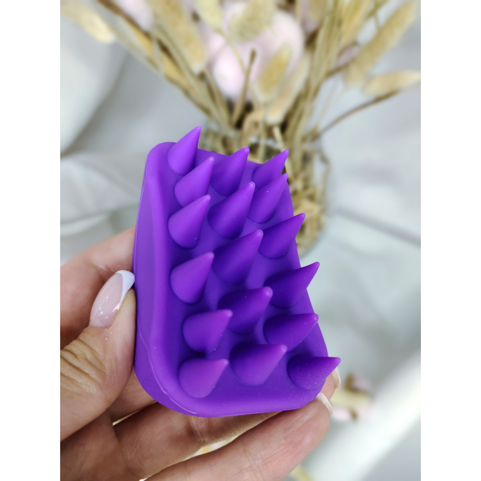 Щетка-скраббер для кожи головы силиконовый, Сиреневая