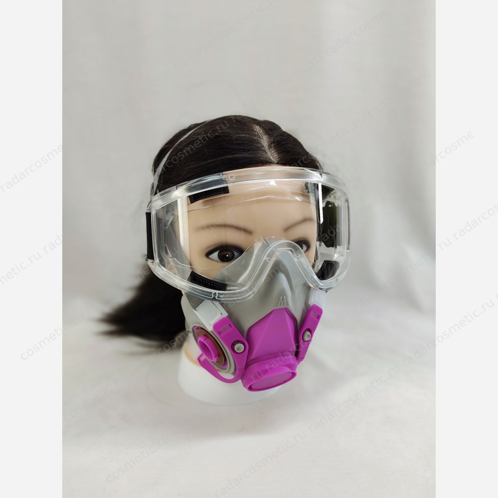 Маска-респиратор 3М + защита глаз для кератина розовый/серый (2 фильтра)