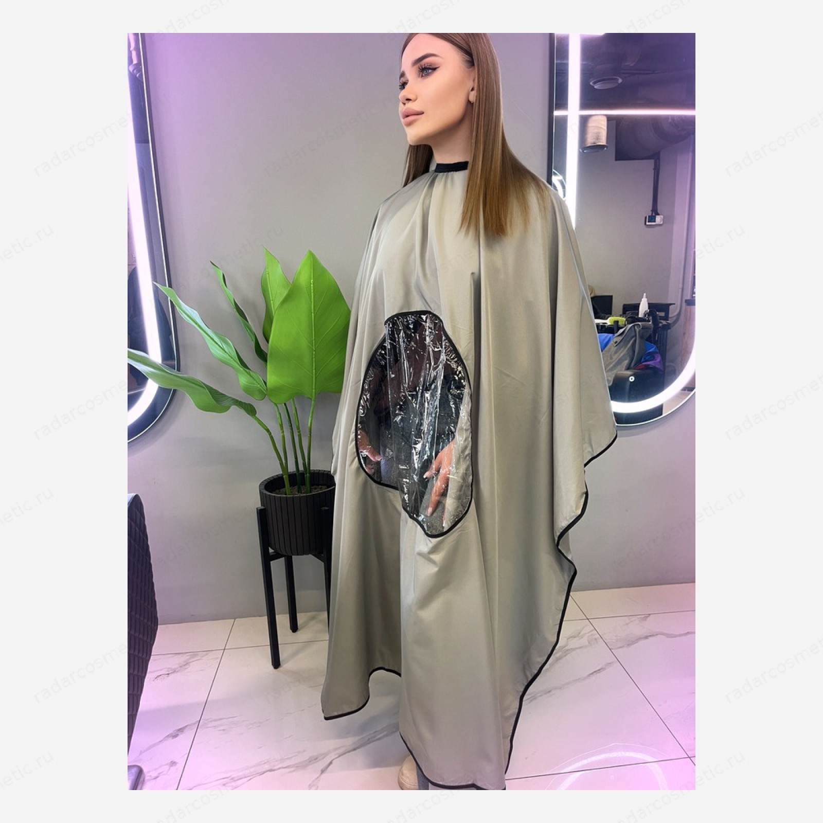 Пеньюар парикмахерский с окном для телефона, серый