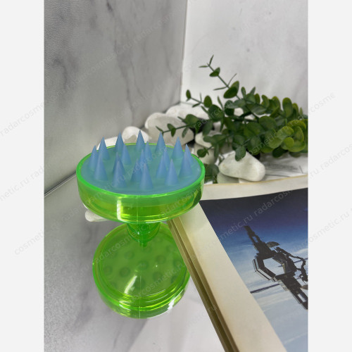 Щетка-скраббер с ручкой для кожи головы, Зелено-голубая